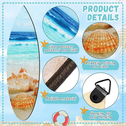 Tatuo 3 Pcs Summer Coastal Wall Decor Bathroom Beach Blue Wall Art Sea Turtle Surfboard Seahorse Starfish Seashell Conches Crabs Sea Life Decor for Bedroom Home (Surfboard)