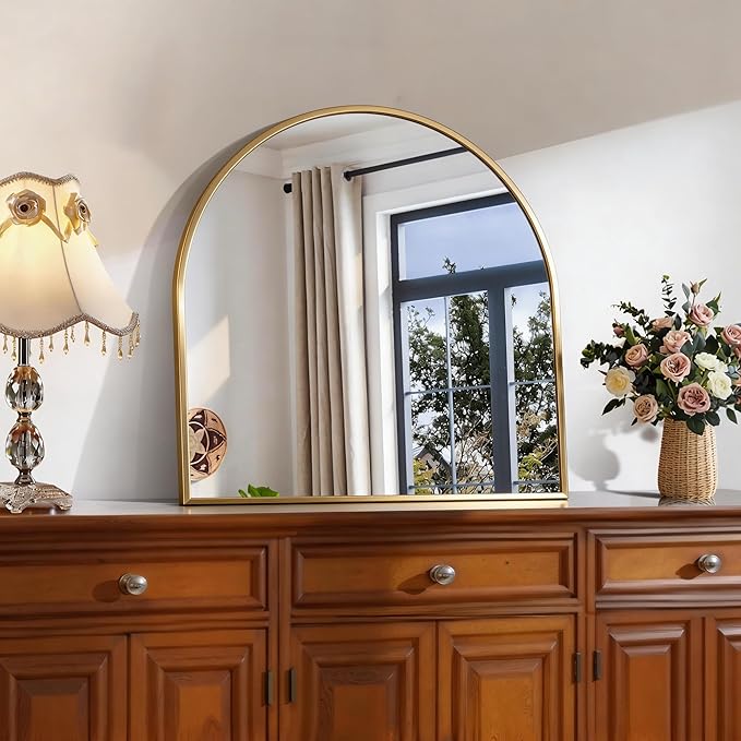 CIRCUMI Arched Wall Mirror, 24"x24" Gold Arched Mirror with Tempered Glass, Metal Frame, Large Size for Entryway Table, Mantel,Living Room,Over Sink,Arch Mirror for Decor,Shatterproof&Crystal-Clear