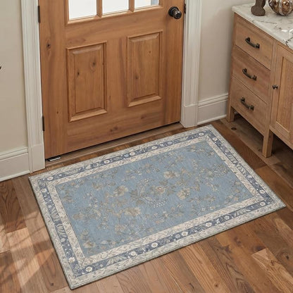 GENIMO Runner Rug 2x5 Non Slip Machine Washable Vintage Hallway Runner Rug, Low Pile Lightweight Rugs for Entryway, Hallway, Kitchen and Corridor, Dusty Blue