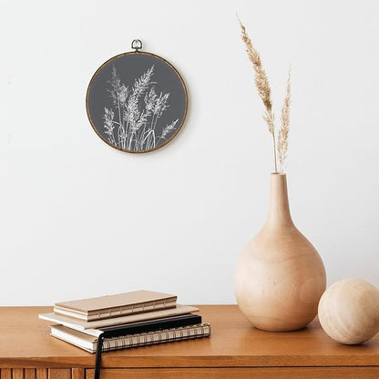 TLESKE Boho Vintage Botanical Round Wall Art Decor Framed 10x10, Wildflower Floral Canvas Wall Art Prints Artwork, Rustic Wall Hanging Room Door Decor Decorations for Bedroom Living Room
