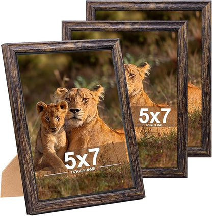 5x7 Picture Frame set of 3,Photo woode Frame Distressed Brown,Table Top or Wall Mount best gift