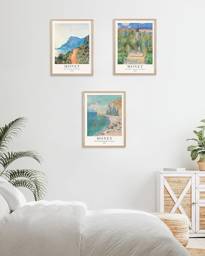 HesenDot Unframed Claude Monet Posters Set of 3, 12x16in Vintage Landscape Canvas Prints, Impressionism Paintings Wall Decoration for Living Room Bedroom Gallery Office Home