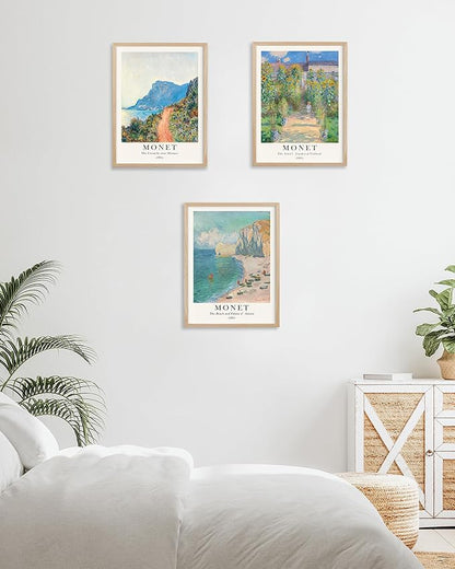 HesenDot Unframed Claude Monet Posters Set of 3, 12x16in Vintage Landscape Canvas Prints, Impressionism Paintings Wall Decoration for Living Room Bedroom Gallery Office Home