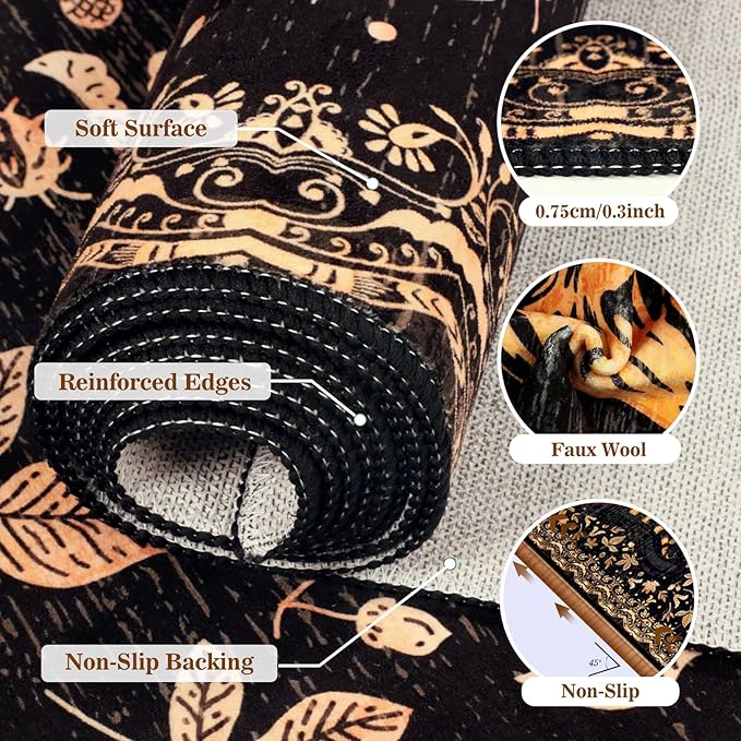 Washable Tiger Area Rugs 5x7Ft, Boho Animal Living Room Bedroom Rugs, Soft Low Pile Jungle Kids Nursery Dining Room Area Floor Carpets for Dorm Playroom Farmhouse Fall Decor, Black/Gold