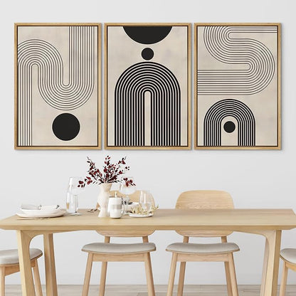 SIGNLEADER Framed Canvas Print Wall Art Set Duotone Geometric Black & White Polygons Abstract Modern Art Geometric Zen Mid-Century for Living Room, Bedroom, Office - 24"x36"x3 NATURAL