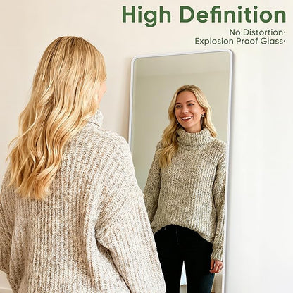 Suidia Full Length Mirror Over the Door&Wall Mounted, 48"x14" Door Mirror with Aluminum Alloy Frame, HD Shatterproof, No-Drill, Hanging Mirrors for Bedroom, Bathroom, Dorm, Closet, Rounded Rect, White