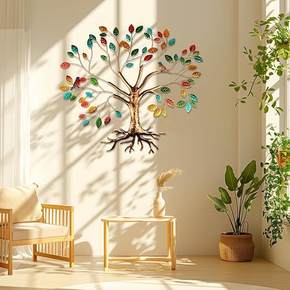 Fangoo Tree of Life Metal Wall Art Sculpture 22 x 26 inch Large Metal Tree of Life Wall Decor Wall Hanging Multi Colored Leaf Art for Living Room Bedroom Garden Porch Patio Office Home Wall Decor