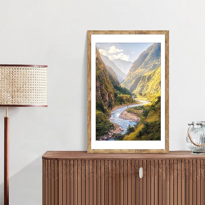 iRahmen 20x30 Poster Frame Set of 2 with Plexiglass, Wood Brown Rustic Picture Frames for Wall Mounting Display Picture 16x24 with Mat or 20 x 30 Without Mat