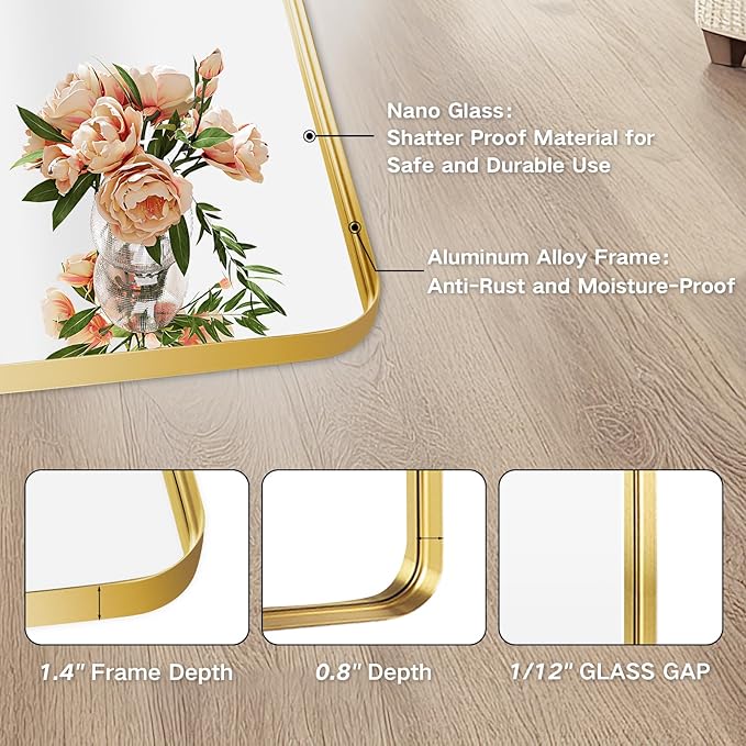 Bathroom Sink Mirror - 30x36 Inch Gold Frame Bathroom Mirror for Over Sink, Matte Rectangle Wall Mirror for Restroom, Entryway, Hanging Vertically or Horizontally