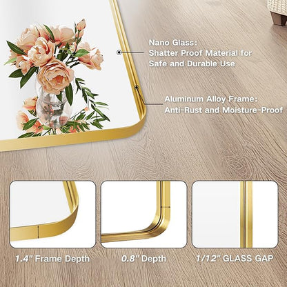 Bathroom Sink Mirror - 30x36 Inch Gold Frame Bathroom Mirror for Over Sink, Matte Rectangle Wall Mirror for Restroom, Entryway, Hanging Vertically or Horizontally