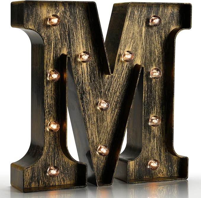 Pooqla Vintage Light Up Marquee Letters with Lights – Illuminated Industrial Style Lighted Alphabet Letter Signs - Coffee Bar Apartment Bedroom Wall Home Initials Decor A-Z