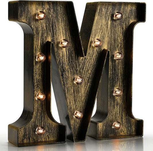 Pooqla Vintage Light Up Marquee Letters with Lights – Illuminated Industrial Style Lighted Alphabet Letter Signs - Coffee Bar Apartment Bedroom Wall Home Initials Decor A-Z