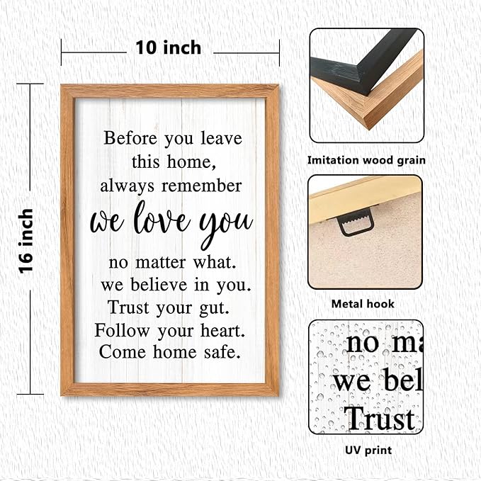 AuraPeak Before You Leave This Home Sign for We Love You Inspirational Quotes Laundry Room Living Room Wall Decor Family Entryway kitchen Wall Hanging Art (16"×10" Wood)