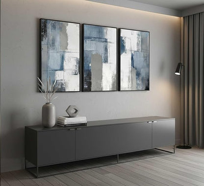 3 Pcs Navy Blue Abstract Canvas Wall Art Modern Minimalist Neutral Blue and Grey Paintings Pictures Wall Decor Poster Print Artwork for Living Room Bedroom Office Home Decoration Unframed