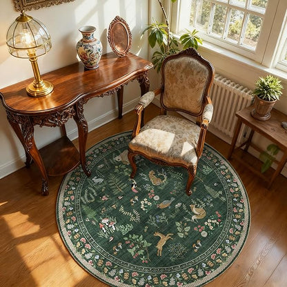 Washable Round Rugs for Bedroom 4ft: Living Room Rug Stain Resistant Non Slip Low Pile Ultra Soft Faux Wool Small Circle Rugs for Kitchen Entryway Nursery Bathroom Entrance Dorm Home Office Indoor