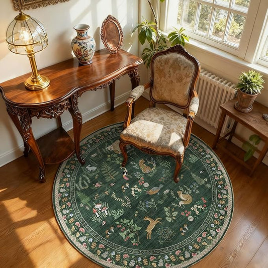 Washable Round Rugs for Bedroom 4ft: Living Room Rug Stain Resistant Non Slip Low Pile Ultra Soft Faux Wool Small Circle Rugs for Kitchen Entryway Nursery Bathroom Entrance Dorm Home Office Indoor