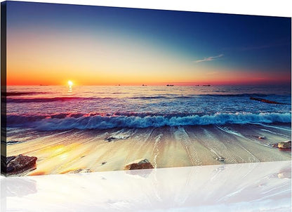 TutuBeer 1 Panel Beach Home Beach Decor Sea Wall Art for Home White Ocean Sea Sunrise with Deep Blue Sky Ocean Pictures Seascape Art for Wall Seascape Art 8" x 16" x 1 Piece