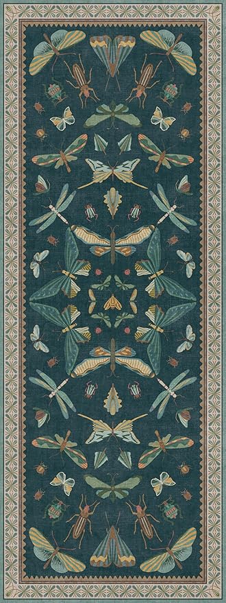 Hazo Haus Green Boho Runner Rug 3x8, Foldable Washable Carpet for Hallway & Kitchen, Vintage Insect Design