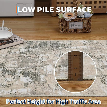 ROYHOME Modern Abstract 2x6 Runner Rug Washable Non Slip Stain Resistant Rug for Hallway Kitchen Bedroom Non Shedding Low Pile Indoor Floor Cover,Grey Yellow