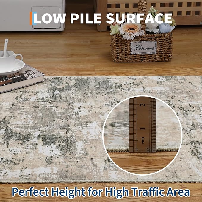 ROYHOME Modern Abstract Runner Rug 2x5 Washable Non Slip Stain Resistant Rug for Bedroom Living Room Non Shedding Low Pile Indoor Floor Cover,Grey Yellow