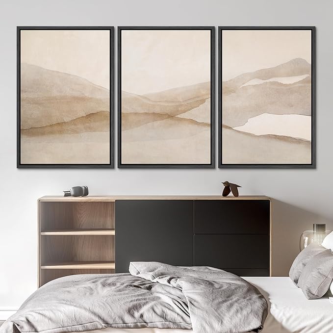 SIGNLEADER Framed Canvas Print Wall Art Set Minimal Neutral Mountain Landscape Illustrations Minimal Decorative Bohemian for Living Room, Bedroom, Office - 16"x24"x3 Black