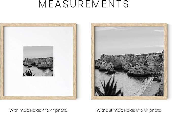 HAUS AND HUES Beige Oak Wood 8x8 Picture Frame Matted to 4x4 - Square Frame with Plexiglass, Modern Wall or Tabletop Frame (8x8 in, Beige, Set of 1)