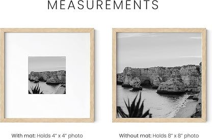 HAUS AND HUES Beige Oak Wood 8x8 Picture Frames - Set of 6, Square Frames with Mat, Minimalist Frames for Photos (8x8 in, Beige, Set of 6)