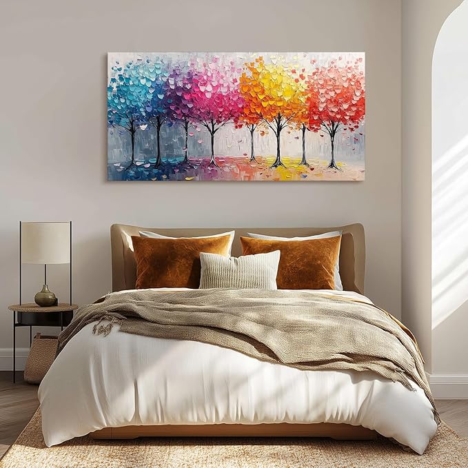 crmotu Colorful Forest Large Wall Art, Trees Nature-Inspired Abstract Art Prints, Contemporary Art Landscape Canvas Pictures, Bright Paintings Wall Decor Living Room Bedroom Home Office 29x57 Inch