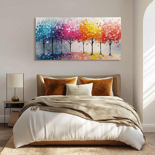 crmotu Colorful Forest Large Wall Art, Trees Nature-Inspired Abstract Art Prints, Contemporary Art Landscape Canvas Pictures, Bright Paintings Wall Decor Living Room Bedroom Home Office 29x57 Inch