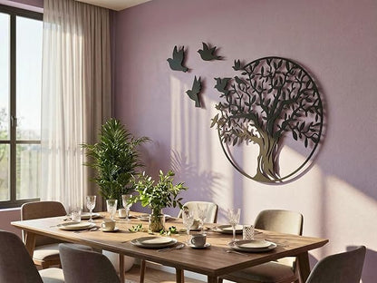 VAILLA Wooden Tree Ring Wall Art 3D Wall Decor Wood Round Wall Hanging Sculpture Modern Home Decoration Textured Sculptures for Living Room Bedroom Office Dinnig Room Family Tree Wall Hangings - Birds
