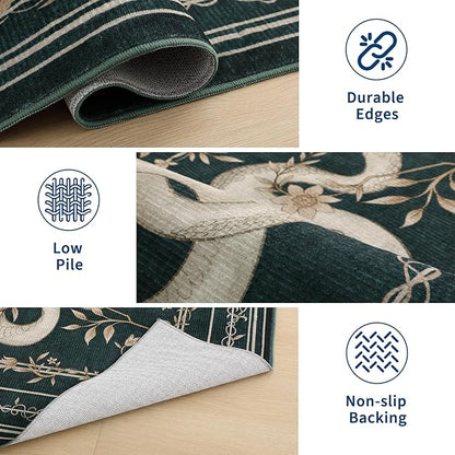 Garvee Snake Gothic Washable Kitchen Runner Rug 2x6 Dark Whimsical Unique Soft Thin Indoor Floor Mat for Bathroom Hallway Entryway Bedroom Indoor Decor Low Pile Non-Slip TPE Backing Blue Green