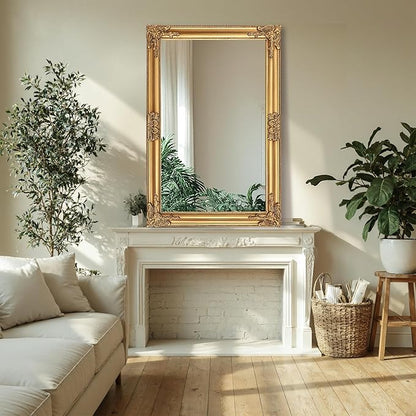 TRAHOME Vintage Gold Mirror for Wall, 30"x45" Antique Decorative Baroque Mirror with Imitation Metal Frame, Ornate Decorative Wall Mirror Decor for Entryway, Fireplace, Living Room, Hallway
