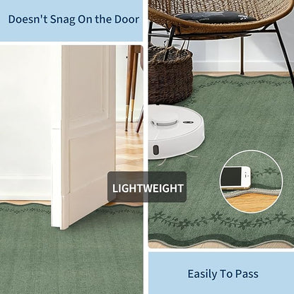 GarveeHome Round Area Rugs 8ft for Living Room, Large Solid Green Washable Circle Rug Soft Non Slip Forest Animal Print Floor Mat Carpet Indoor Thin Rug for Bedroom Dining Room Playroom Nursery