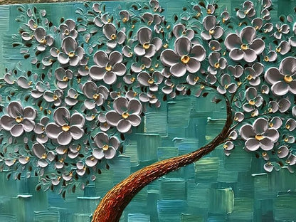 YaSheng Art - 100% hand painted Flower Art Oil Painting On Canvas Texture Silver Flowers Tree Paintings Modern Home Bedroom, Dining Room, Decor Wall Art 3D Abstract Artwork Paintings 20x40inch