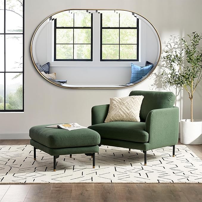 POZINO Oblong Beveled Mirror, 48"x28" Modern Bathroom Vanity Mirror Over Sink, Pill Shaped Capsule Wall Mounted Mirrors for Living Room Bedroom Entryway, Hangs Vertically or Horizontally