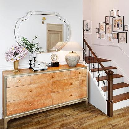 47" x 32" Large Wall Mirrors for Living Room, Modern Elegant Decorative Mirror with Beveled Glass Scalloped Corner, Horizontal or Vertical Hanging for Bathroom, Entryway, Dining Room