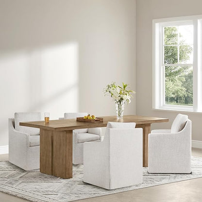 KISLOT Upholstered Dining Chairs Set of 4, Modern Dining Room Chairs with Casters & Washable Cover, Rolling Accent Chair with Hidden Storage for Kitchen, Farmhouse, Living Room, Linen Fabric, 4 Box