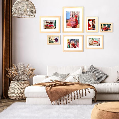 KINLINK 5x7 Picture Frame White Oak, Solid Light Wood Frames with Acrylic Plexiglass for 3.5x5/4x6 with Mat or 5x7 without Mat, Tabletop and Wall Display Photo Frame, Set of 4
