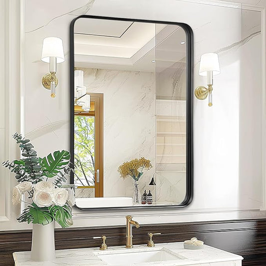 Bathroom Wall Mirror Over Sink - 24x32 Inch Black Matte Framed Mirror for Restroom, Rectangle Matal Frame Black Vanity Mirror for Bathroom, Entryway, Living Room, Fireplace