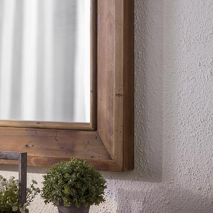 ZIYOO Rustic Farmhouse Wall Mirror, Solid Wood Frame Square Decorative Mirror, Country Style Accent Mirror for Living Room, Bedroom, Entryway, Bathroom, 32"x32"