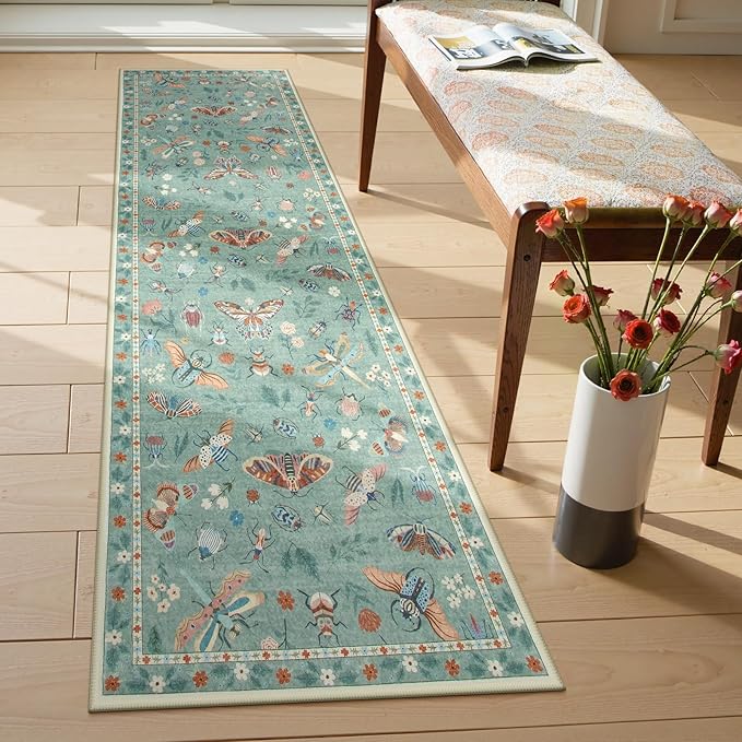 Lahome Insect Washable Runner Rug, 2x6 Kitchen Runners for Hallways 6 Feet Non Slip, Soft Laundry Room Rug Ultra-Thin Long Carpet for Bathroom Bedroom Entryway Vionnet, Green