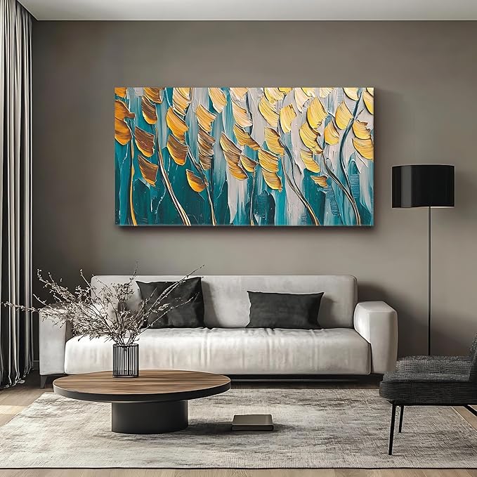Iallbin Abstract Canvas Wall Art, Large Wall Art for Living Room, for Wall Modern Paintings Wall Decor Living Room (Abstract, Yellow and Blue, 58L x 29W)