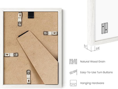 HAUS AND HUES 6x8 White Oak Wooden Picture Frame - Set of 4 6x8 Poster Frame - Premium Oak, Vertical Hang, Shatterproof Plexiglass - Ideal for Home, Room, Office (6x8-inch, White, Set of 4)