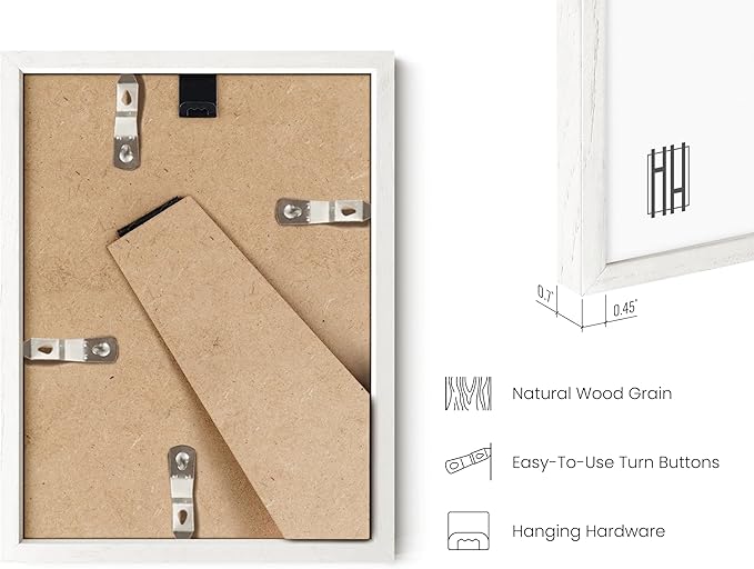 HAUS AND HUES White Oak Wood 6x8 Picture Frames - Set of 9, Premium Frames with Plexiglass (6x8 in, White)