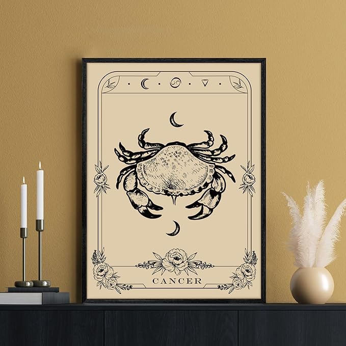 SERIMINO Witchy Framed Wall Art, Cancer Tarot Canvas Prints Paintings, Horoscope Dark Academia Home Decor Aesthetic, 16x24inch Gothic Wall Decor for Room