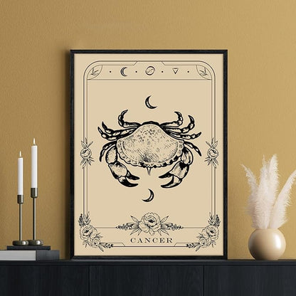 SERIMINO Witchy Framed Wall Art, Cancer Tarot Canvas Prints Paintings, Horoscope Dark Academia Home Decor Aesthetic, 16x24inch Gothic Wall Decor for Room