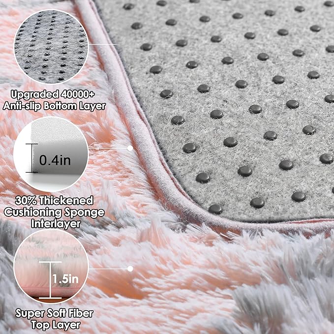ONASAR Rugs for Living Room Bedroom, 5x8 Fluffy Pink and Grey Area Rug, Geometric Boho Soft Plush Shaggy Fuzzy Floor Carpet for Nursery Kids Girls Boys Teen Dorm Home Decor Aesthetic