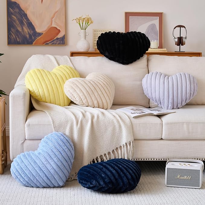 Heart Pillow, Heart Shaped Pillow with Soft Plush for Couch Bed, Decorative Throw Pillows for Bedroom Livingroom, Cozy Heart Pillows Home Decor Pillow Cushion (Grey Blue, Mini 12.9" x 9.8")