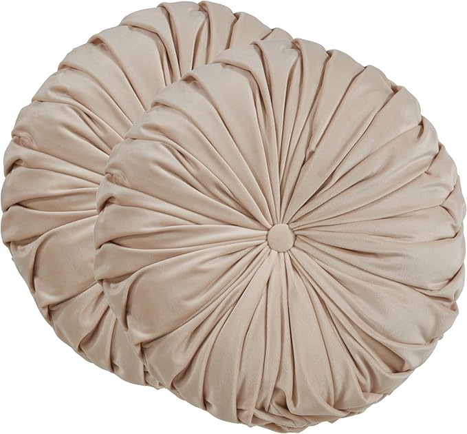 SARO LIFESTYLE Round Velvet Pintucked Poly Filled Throw Pillow (Set of 2)
