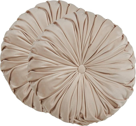 SARO LIFESTYLE Round Velvet Pintucked Poly Filled Throw Pillow (Set of 2)